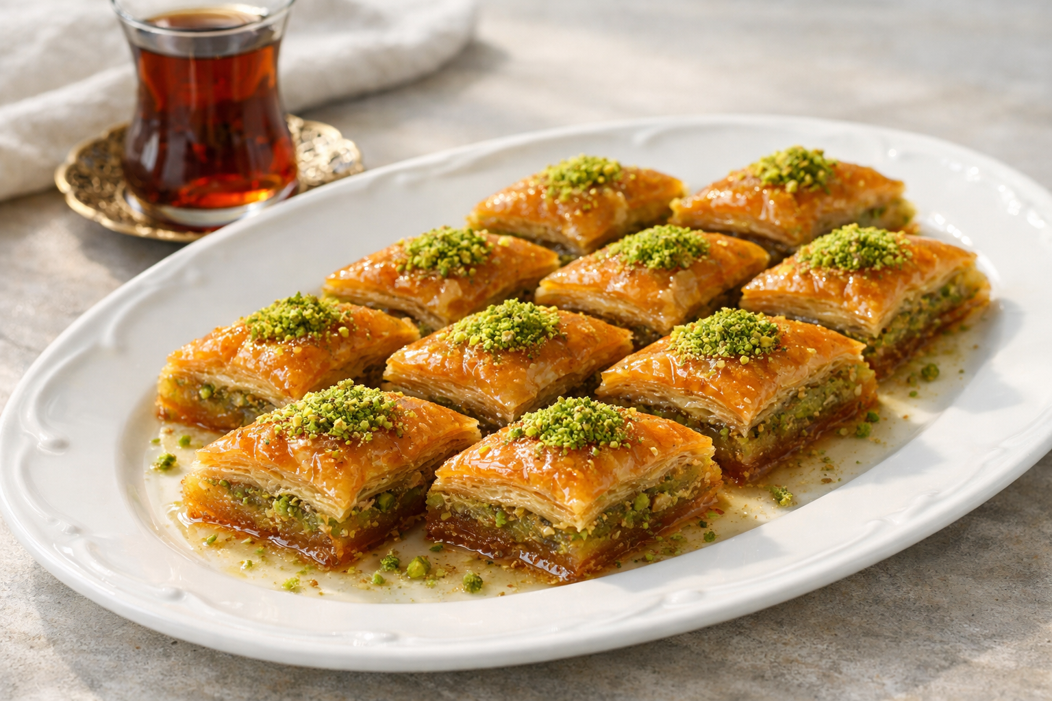 Tabakta servis edilmeye hazır baklava dilimleri